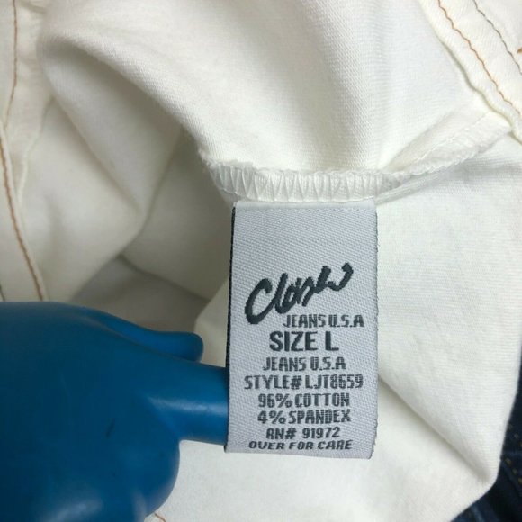 Clash Jeans Womens Jacket Large White Stretch Denim Long Sleeve Flap Pockets EUC - Picture 11 of 12